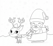 Santa in his sleigh and the Red-Nosed reindeer - coloring page n° 424