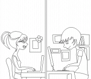 Happy teenagers chatting online - coloring page n° 444