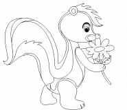 A cute little Skunk Sniffing a red Flower - coloring page n° 450