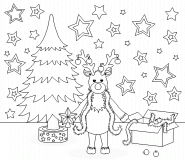 Rudolf decorating a Christmas tree - coloring page n° 479
