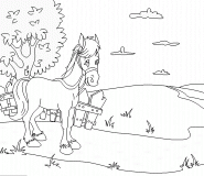 Horse in the meadow - coloring page n° 487