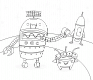 Alien and robot on a planet with a ship - coloring page n° 490