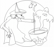 Witch is practising witchcraft with ghosts - coloring page n° 512