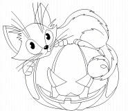 Black Cat lying on the Halloween Pumpkin - coloring page n° 513