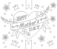 Happy Mother's Day Floral Heart - coloring page n° 558