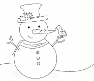 Snowman with red Scarf and back Top Hat - coloring page n° 614