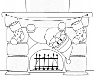 Santa's entrance into the house via the chimney - coloring page n° 621