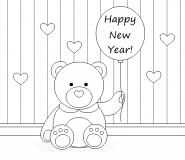 A teddy bear wishing you a Happy New Year! - coloring page n° 632