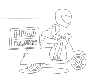 Pizza delivery driver with a scooter - coloring page n° 634