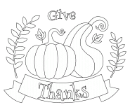Give Thanks (badge with 2 pumpkins) - coloring page n° 670