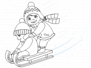 Two kids having fun with a sled - coloring page n° 68