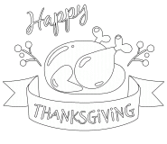 Happy Thanksgiving (Ribbon and Roast Turkey) - coloring page n° 680