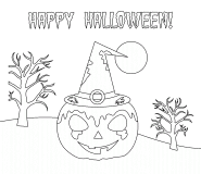Happy Halloween (Pumpkin Under Moon) - coloring page n° 696