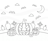 Halloween Pumpkins and Bats in a Graveyard - coloring page n° 698