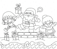 Santa Claus, Mrs Claus and an Elf on a roof - coloring page n° 716