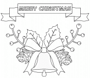 Christmas Bell with Pine cones and Holly - coloring page n° 717