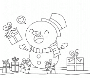 Jolly Snowman under falling Snow - coloring page n° 718