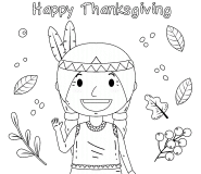 Thanksgiving Native American Indian Girl - coloring page n° 721