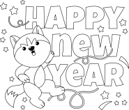 Happy New Year (with a cute Fox) - coloring page n° 722