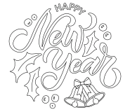 Happy New Year (with holly and bells) - coloring page n° 723