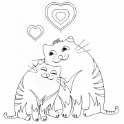 Two happy fat cats sitting together in love - coloring page n° 75