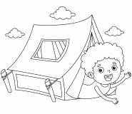 Child in his camping tent  - coloring page n° 756