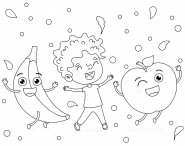 Boy dancing with an Apple and a Banana - coloring page n° 765