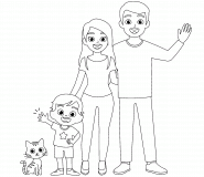 Happy Family and their little Tabby Cat - coloring page n° 770