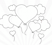 Heart Shaped Balloons flying in the Sky - coloring page n° 777