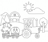 Farm Animals pulled by a Yellow Tractor - coloring page n° 784