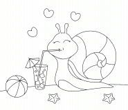 Funny Snail drinking Fruit Juice on the Beach - coloring page n° 790