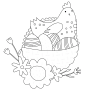 Easter eggs with a hen in a basket - coloring page n° 794