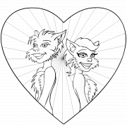 Two lovers cats inside big heart  - coloring page n° 83