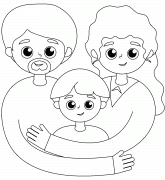 A Mom and Dad Hugging their Son - coloring page n° 830