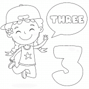Girl showing number three with fingers - coloring page n° 845