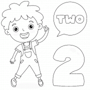 Boy showing Number Two with fingers - coloring page n° 846
