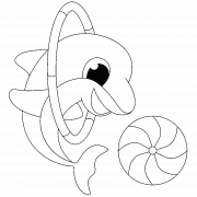 Dolphin playing with Beach Ball and Hoop - coloring page n° 852
