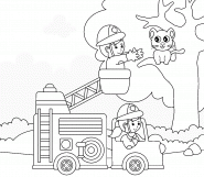 Firefighters Rescuing a Cat Stuck in a Tree - coloring page n° 876