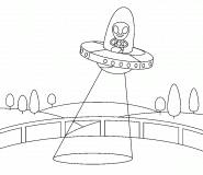 Green Alien in his Flying Saucer Spaceship - coloring page n° 896