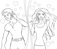 Romantic Couple talking on the phone - coloring page n° 90