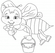 Bee Cartoon Character with Honey Pot - coloring page n° 911