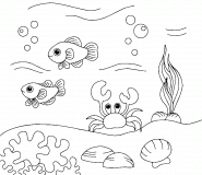 Seabed with Fish and a Crab - coloring page n° 923