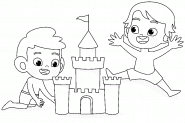 Kids building a Sandcastle - coloring page n° 935