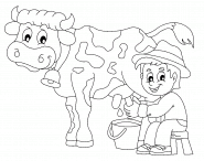 Young Farmer milking a Cow - coloring page n° 946