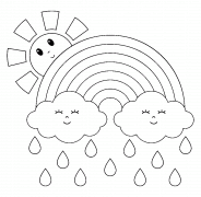 Cartoon Sun, Rainy Clouds and Rainbow - coloring page n° 950