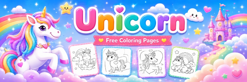 🦄Unicorn -Free Coloring Pages for Kids