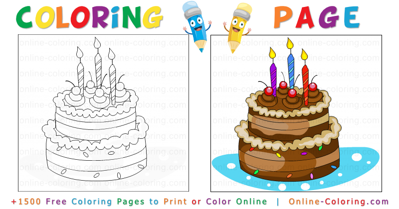 A birthday cake | Free Online Coloring Page
