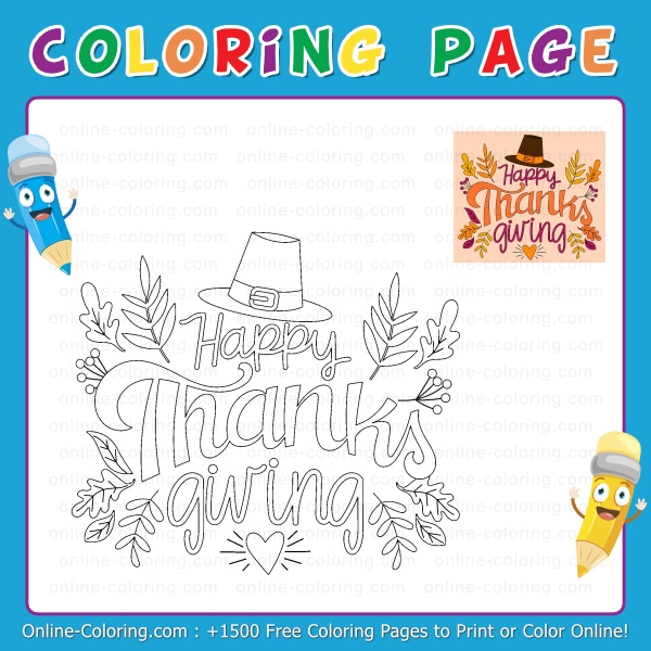 Happy Thanksgiving (autumn leaves) | Free Online Coloring Page