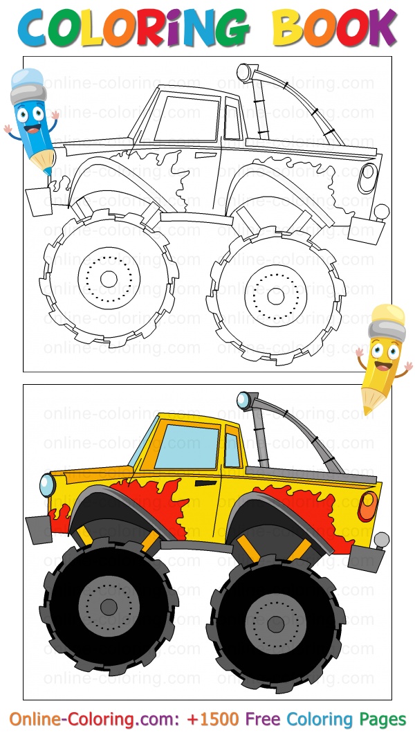 monster truck crushing car coloring pages